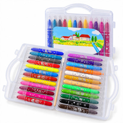 Twist-Up Water-Soluble Colour Crayons with Brush and Carry Case (24 Pc)