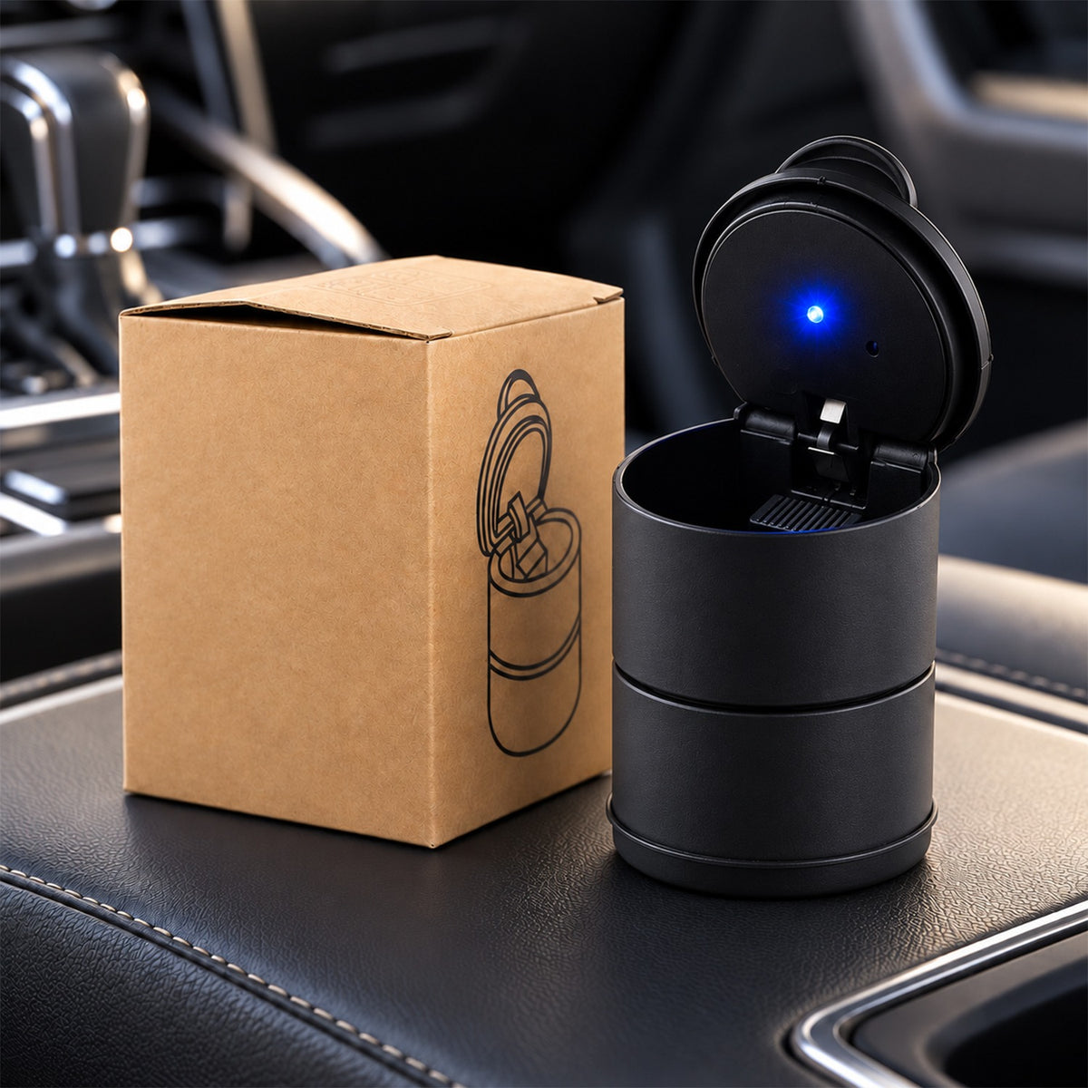 Car Ashtray with LED Light and Lid, Cup Holder Ashtray for Car Interior (1 Pc)