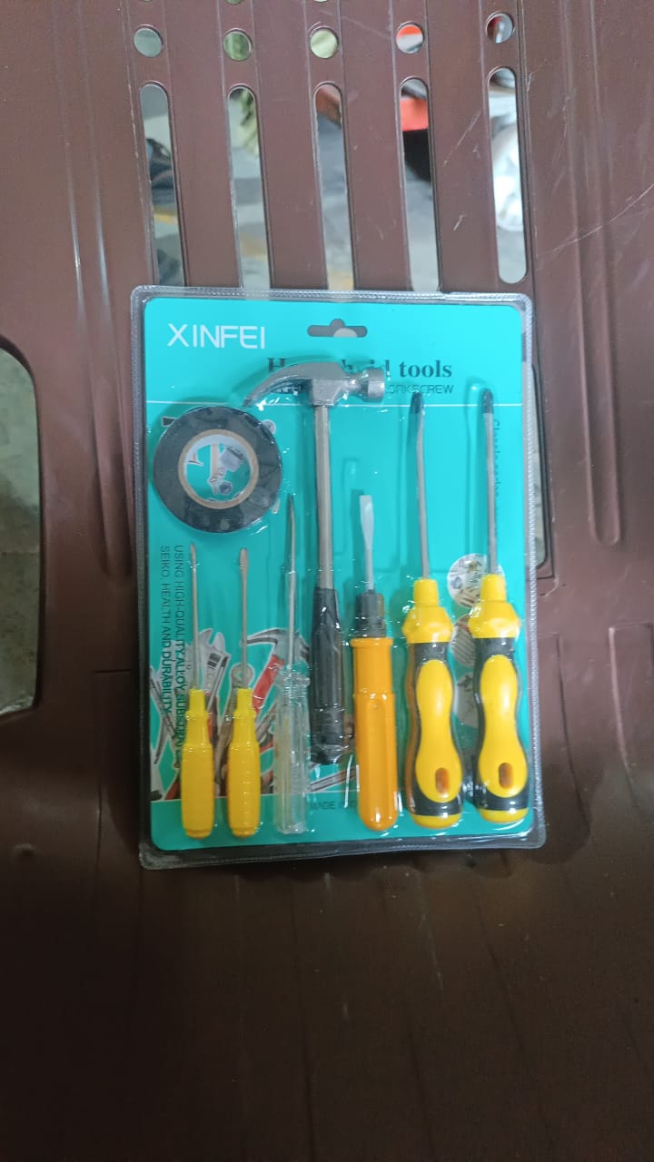 8 In 1 Hand Tool Kit, Steel And Plastic Hammer, Screwdriver & Tape