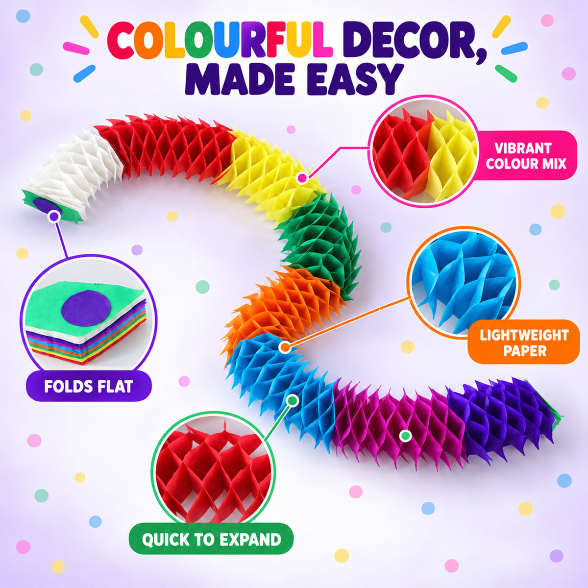 Multicolour Honeycomb Paper Garland for Party Decor (Approx. 2.5 m, 1 Pc)