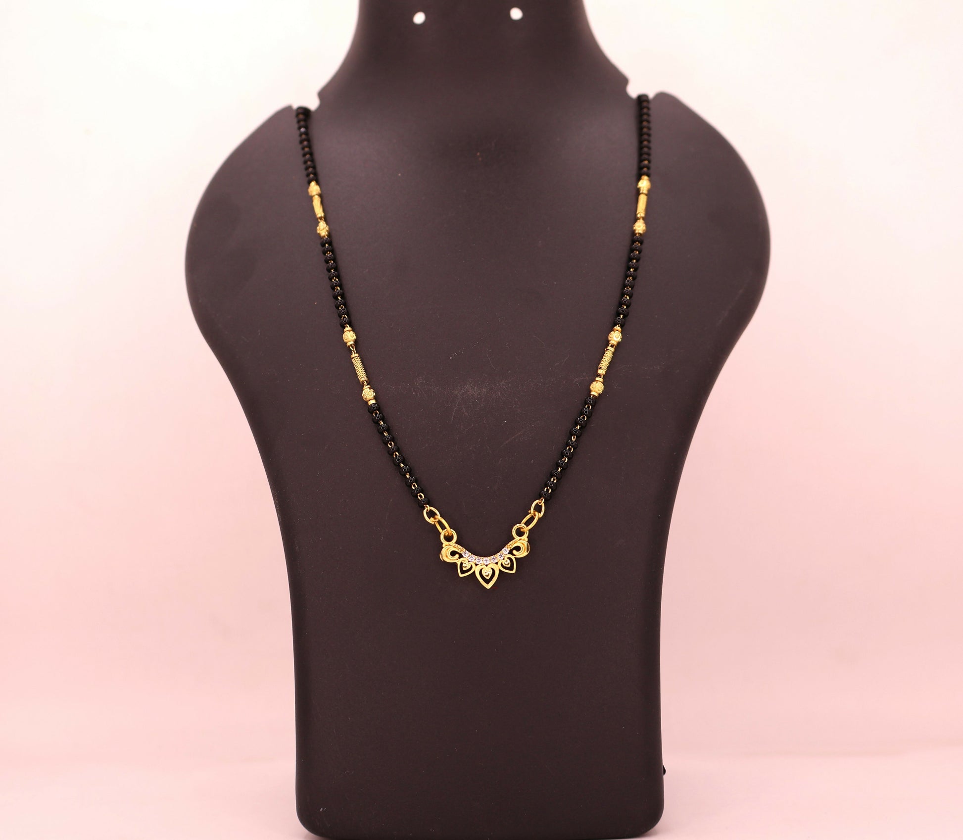 Gold Plated Heart Pendant Mangalsutra with Black Beads