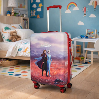 Open interior of Disney Frozen kids trolley bag showing compartments
