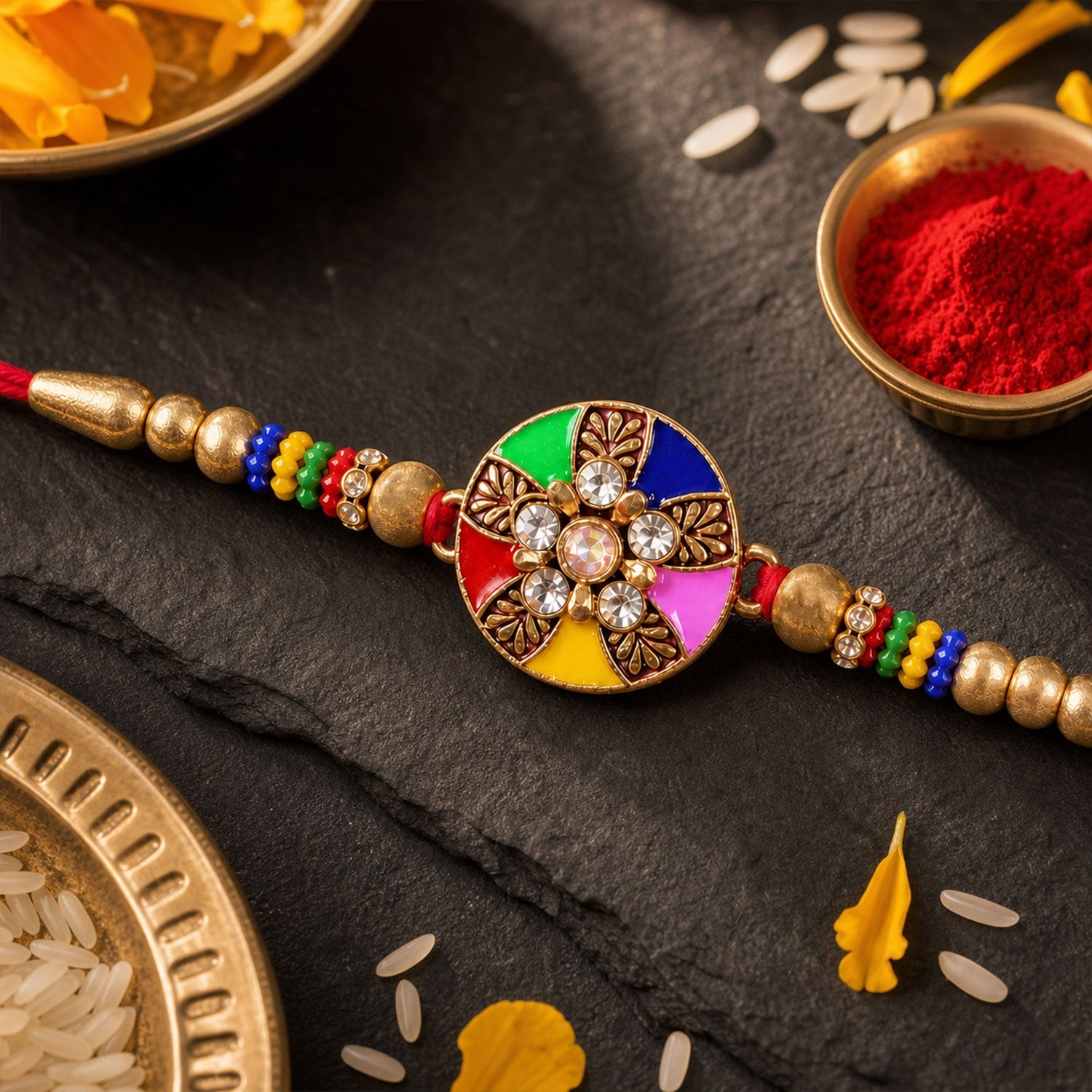 Multicolor Designer Rakhi Floral Embellished Beaded Thread (10pcs)
