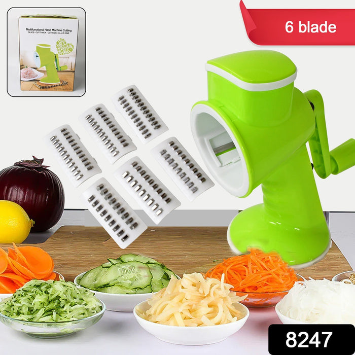 8247 6 in 1 Multi functional Vegetable Cutter & Slicer Hand Machine Cutting, Slice, Cut Thick, Cut Silk All in one –Vegetable Chopper Cutter & Slicing Cutter Barrel - Vegetable Grater with 6 Removable Blades