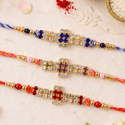 Cross Motif Band Rakhi with AD Stonework for Brother (Pack of 6)