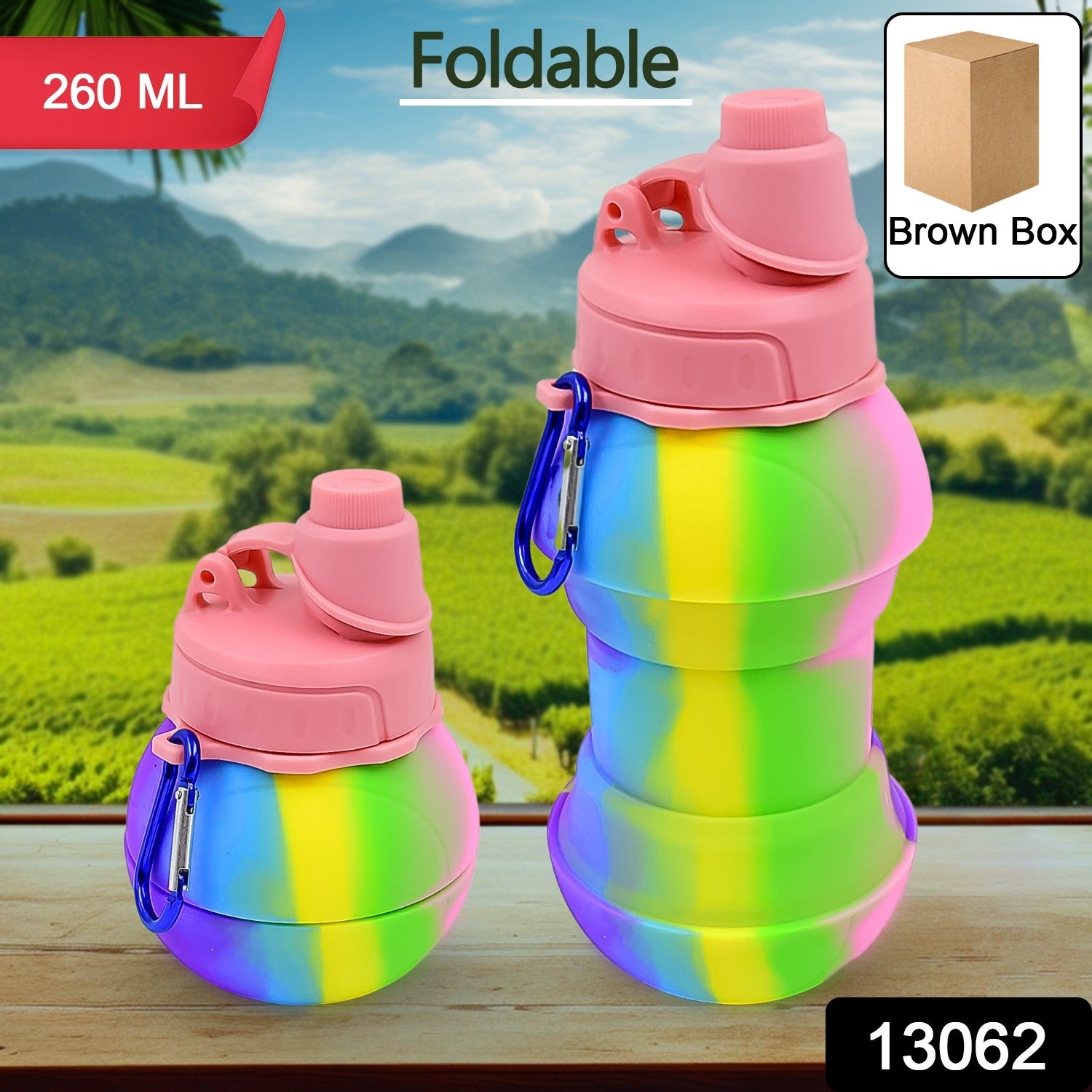 Folded silicone water bottle with snap hook