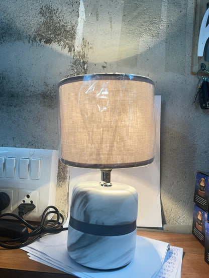 Luxury Marble Base Table Lamp with Warm Fabric Shade | Modern Decorative Bedside & Living Room Night Lamp | Grey Accent Designer Lamp