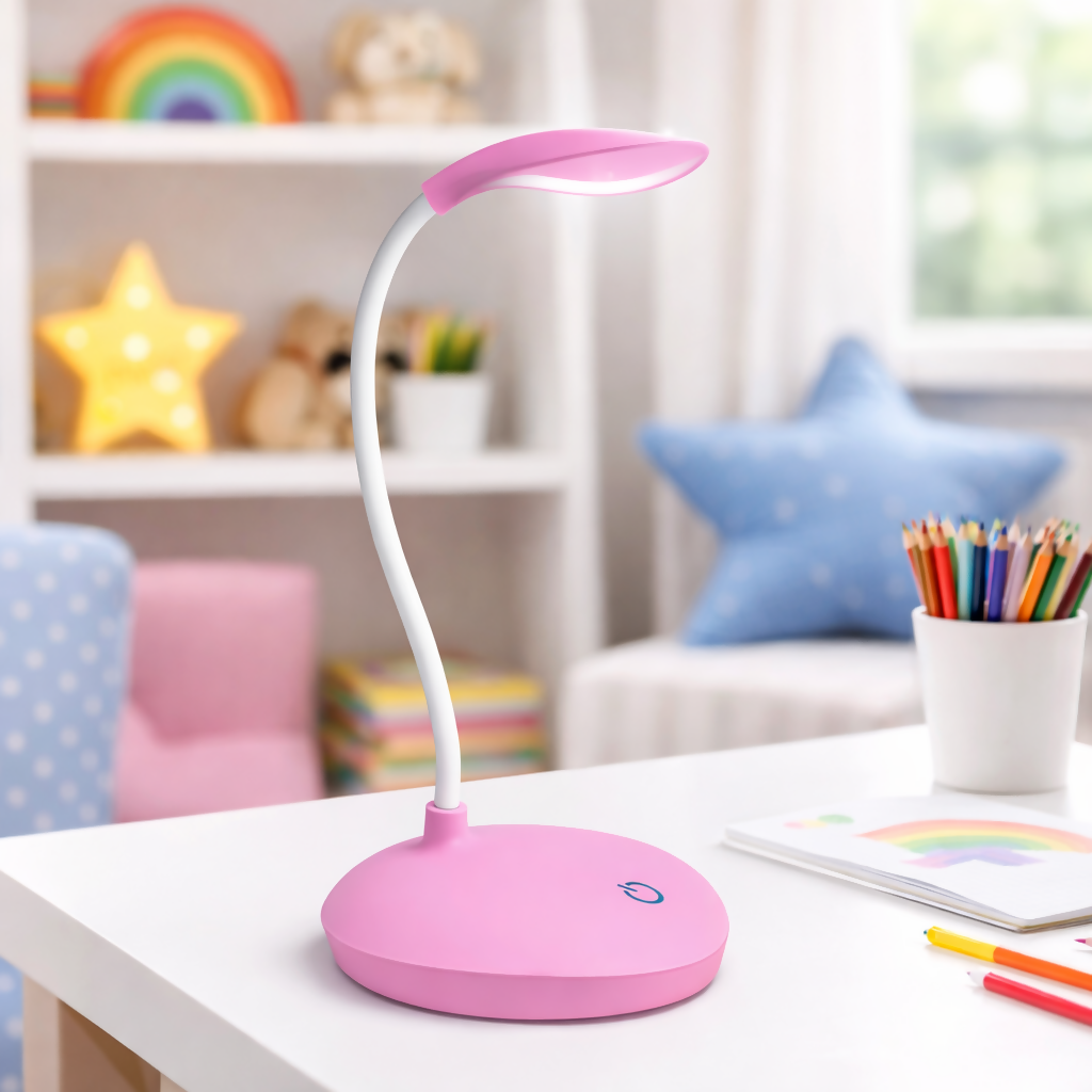 Pink Flexible LED Desk Lamp with Touch Control for Study, Reading & Kids Room
