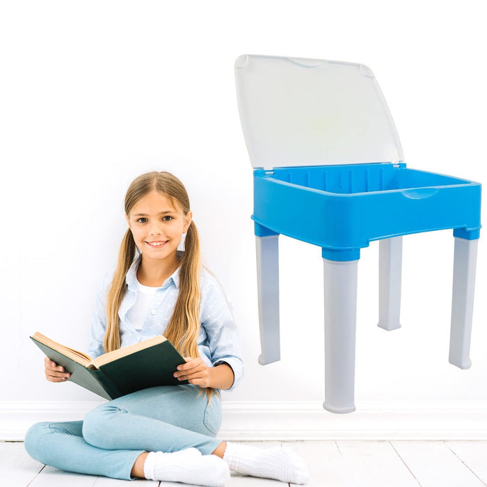 4594 लड़कों और लड़कियों के लिए स्टडी टेबल और कुर्सी सेट, पेंसिल के लिए छोटे बॉक्स के साथ प्लास्टिक उच्च गुणवत्ता वाली स्टडी टेबल (नीला)