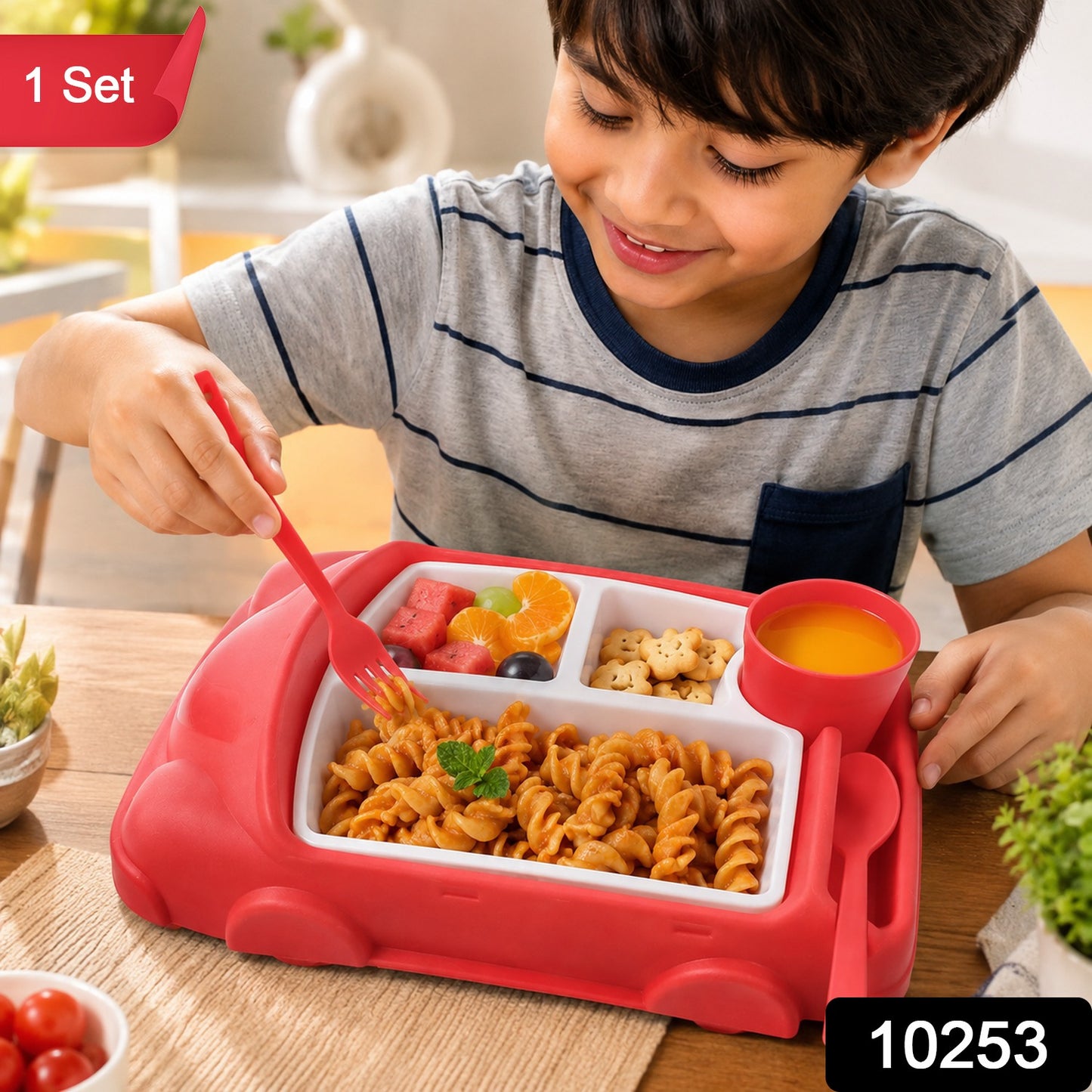 Kids Car Lunch Box Set – 4 Pcs Dinnerware & Suction Plate | Lunchie Bunchie