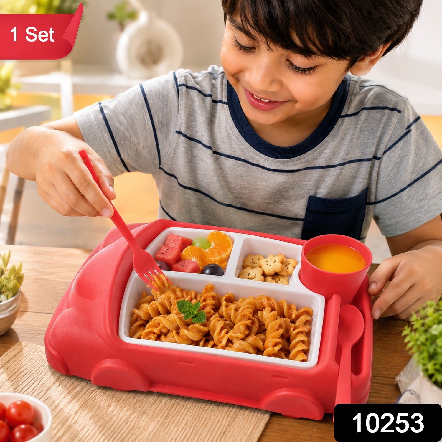 Kids Car Lunch Box Set – 4 Pcs Dinnerware & Suction Plate | Lunchie Bunchie