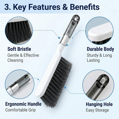 Household Cleaning Hand Brush with Soft Bristles and Grip (1 Pc, 36x8 Cm)