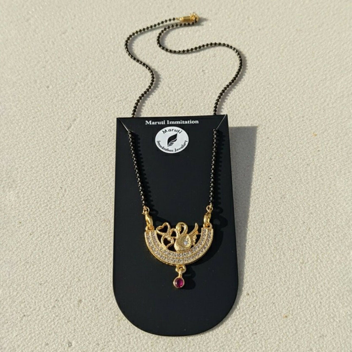 Graceful Swan Design Gold-Toned Mangalsutra with Stone-Studded Pendant