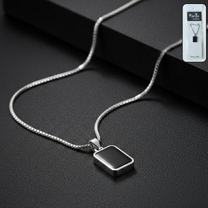 Premium men's stainless-steel pendant chain with black rectangular pendant