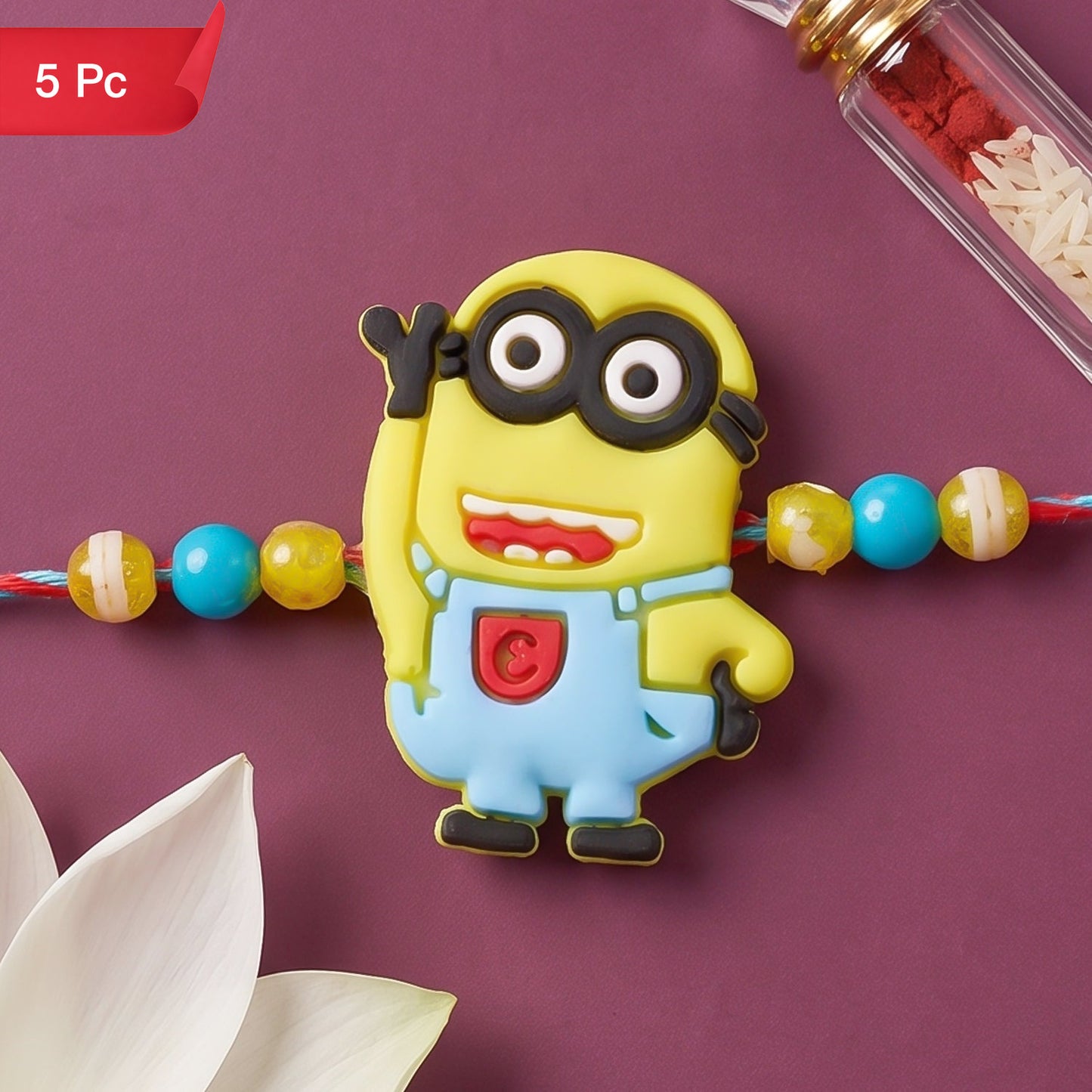 Cartoon Character Kids Rakhi with Playful Beaded Detailing Work (5pcs)
