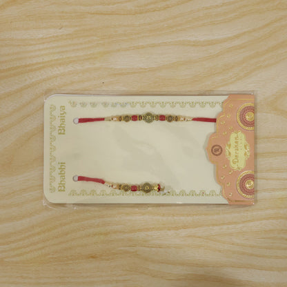 Graceful Beaded Minimal Design Bhai Bhabhi Rakhi with Beads and Disc for Gifting