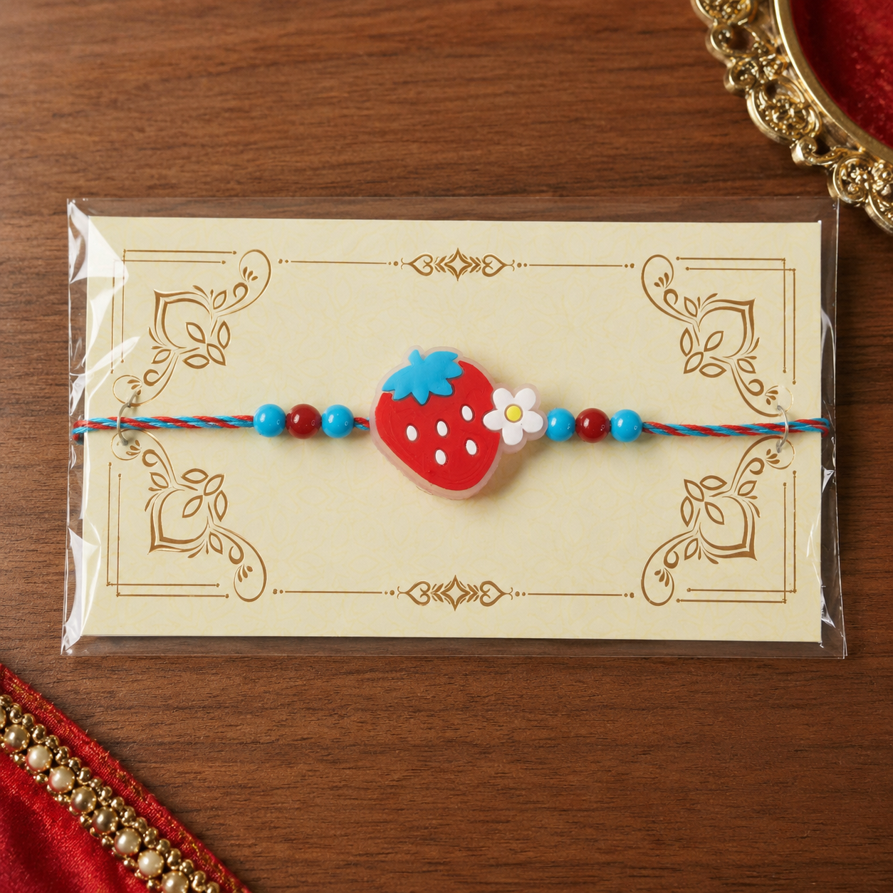 Strawberry Charm Kids Rakhi Designer Thread for Brother (5pcs)