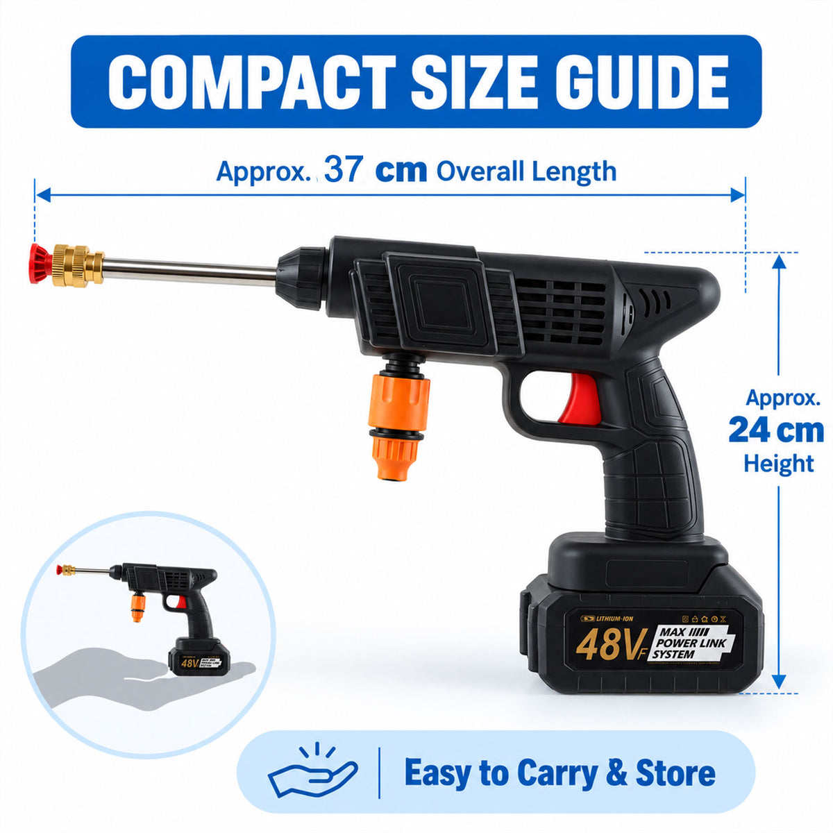 Cordless Car Washing Kit with 2 Batteries, Spray Gun and Carry Case (48V)