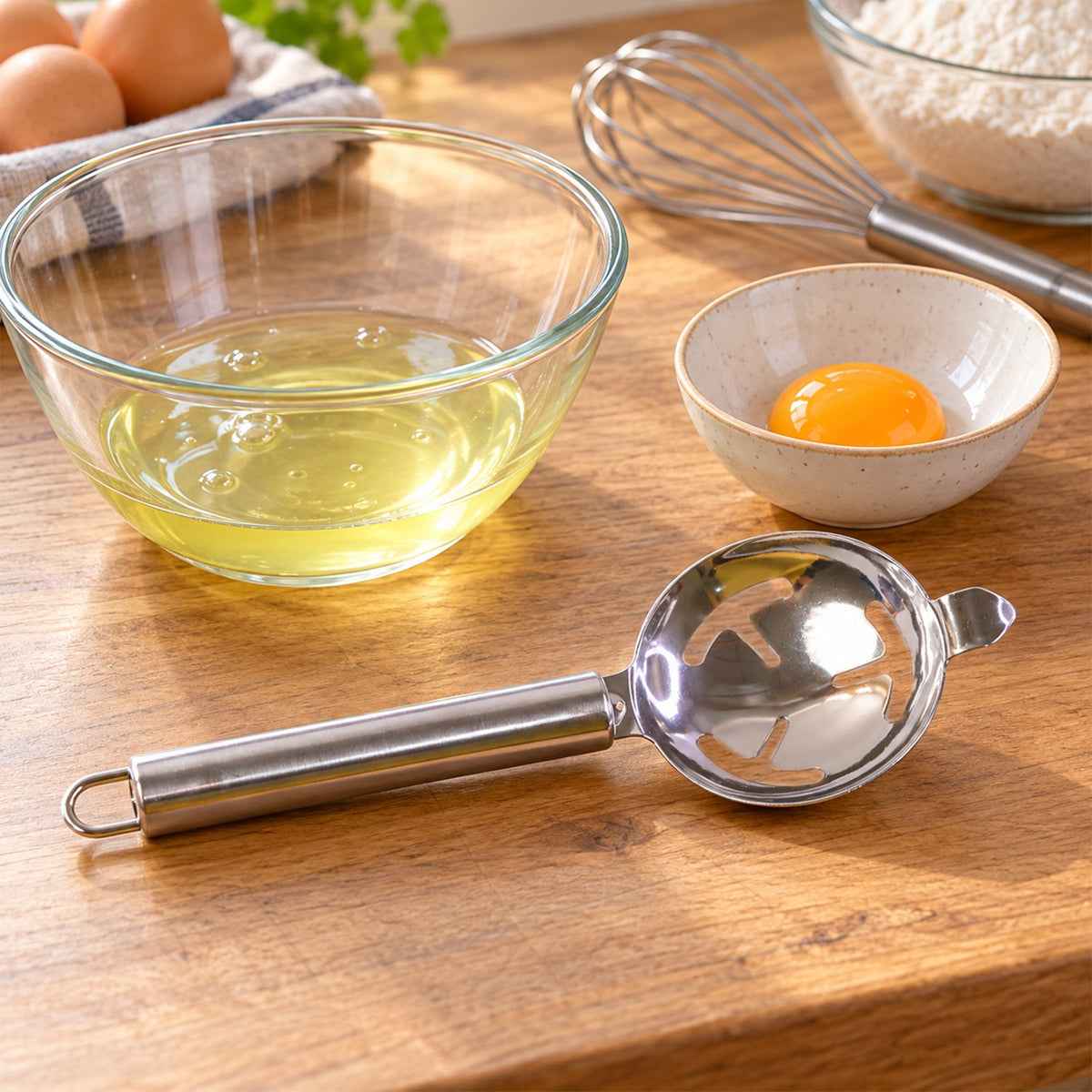Stainless Steel Egg Yolk Separator with Long Handle for Baking Use (1 Pc)