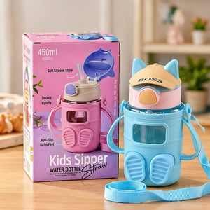 Kids Sipper Water Bottle with Straw, Dual Handles and Strap (450 ml, 1 Pc)