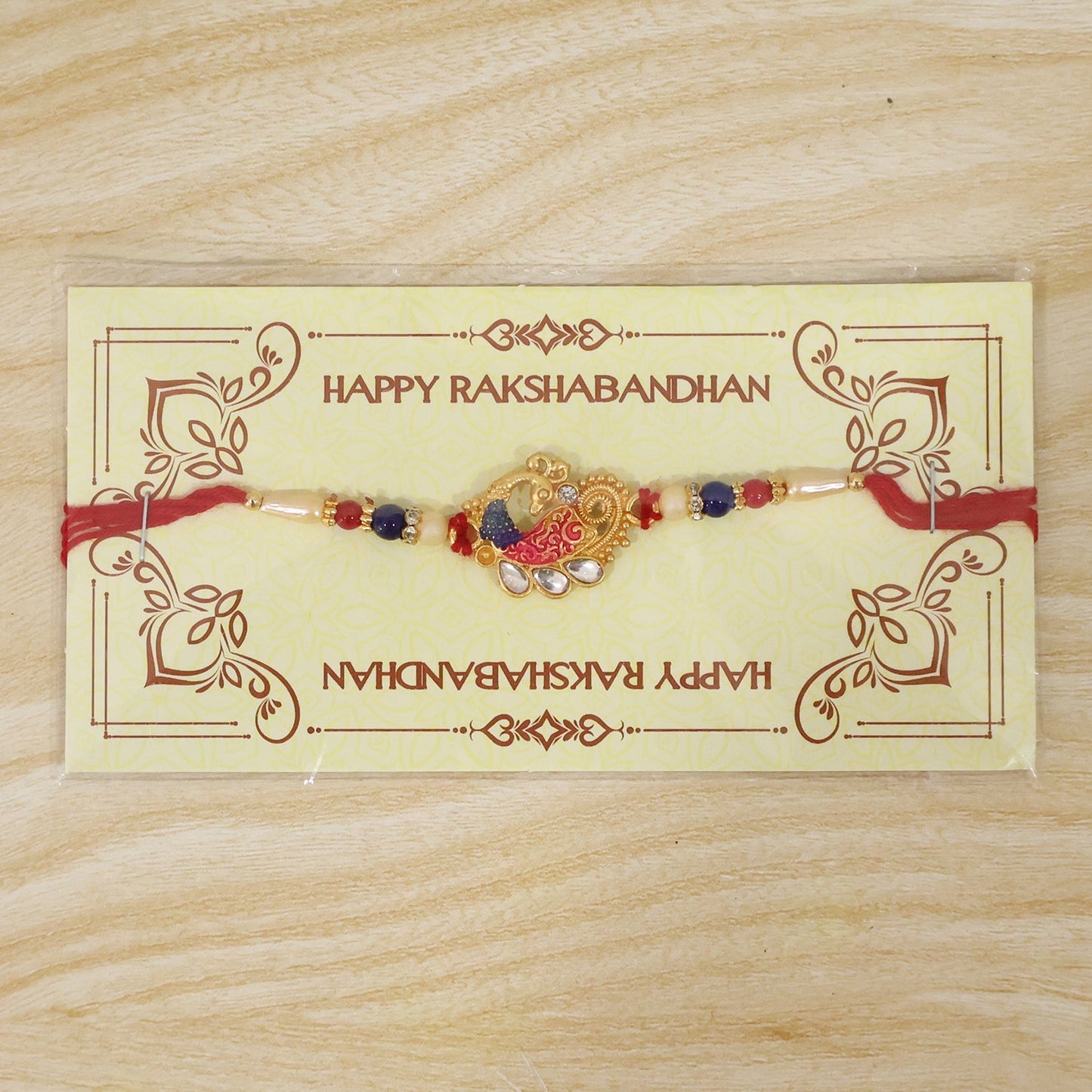 Peacock Kundan Beaded Designer Rakhi with Pearl Detail Work (5pcs)