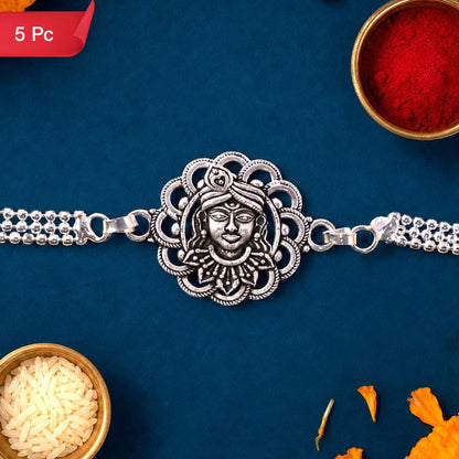 Mahadev Shiva Motif Oxidised Silver Chain Rakhi (5pcs)