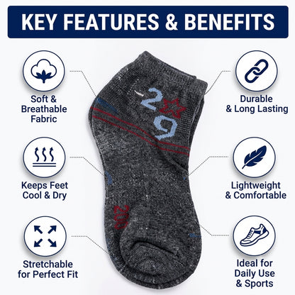 Soft Stretchable Ankle Socks with Mixed Designs for Casual Wear (12 Pair)