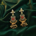 Long Jhumka Earrings – Heritage Design with Red & Green Highlights
