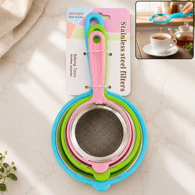 3 in 1 Mesh Strainer Set with Long Handles for Kitchen Use (3 Pc)