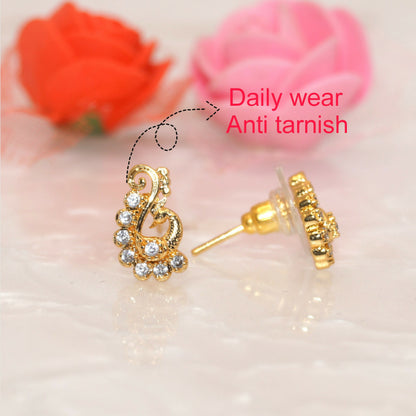 Gold Plated AD Stud Earrings | Modern S-Curve Design for women & girls