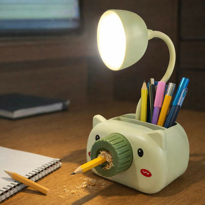 Green Kids Desk Lamp with Pencil Sharpener and Pen Holder Study Table Light