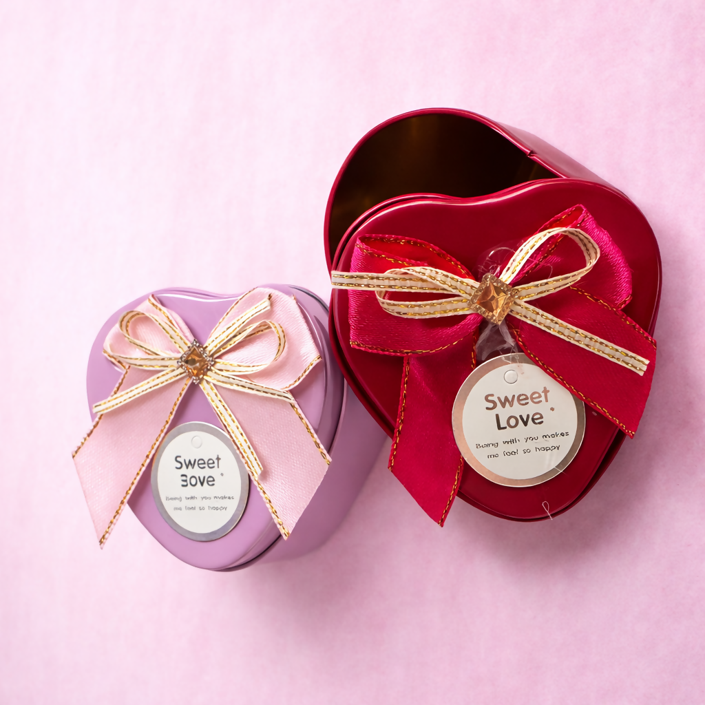 Heart Shape Metal Gift Box Pack of 6 with Ribbon | Reusable Decorative Tin