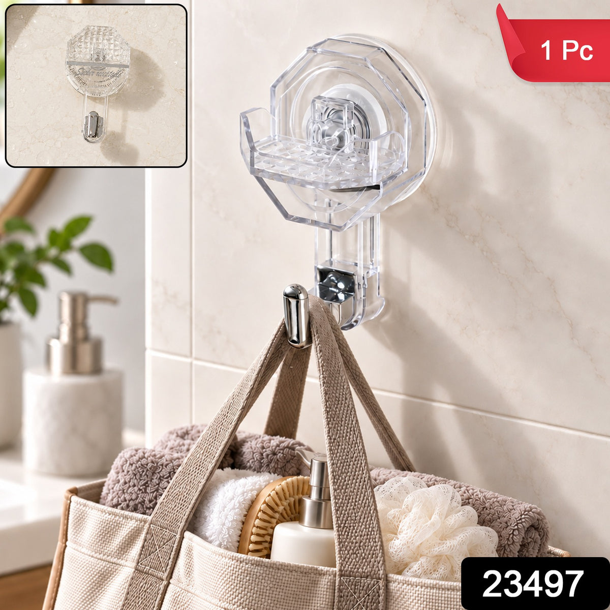 Transparent Multipurpose Suction Wall Hook for Bathroom, Kitchen and Home (1 Pc)