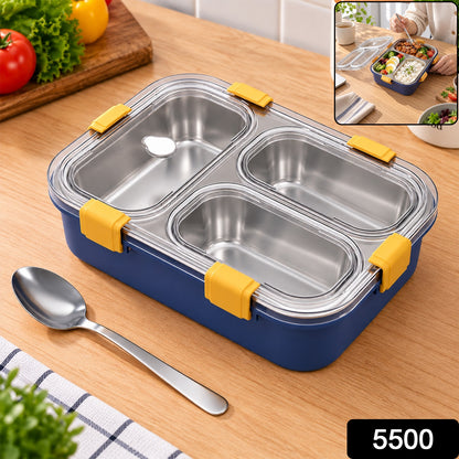 Stainless Steel 3 Compartment Lunch Box for Office Tiffin (1 Pc)