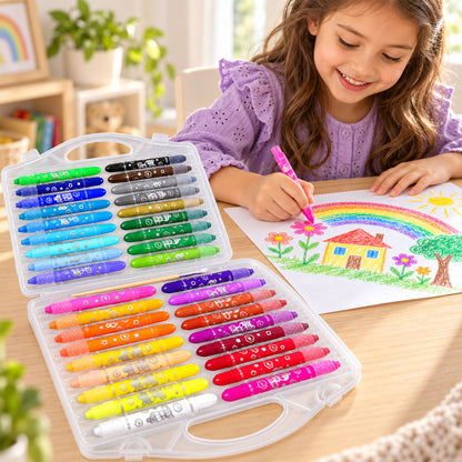 Water-Soluble Twist-Up Colour Crayons with Brush and Carry Case (36 Pc)