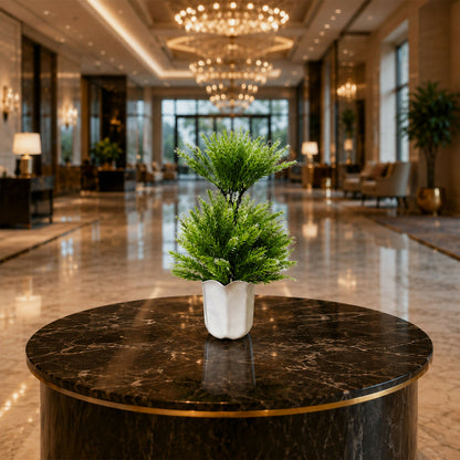 Artificial Cedar Plant in White Ceramic Pot – Luxury Home & Office Décor