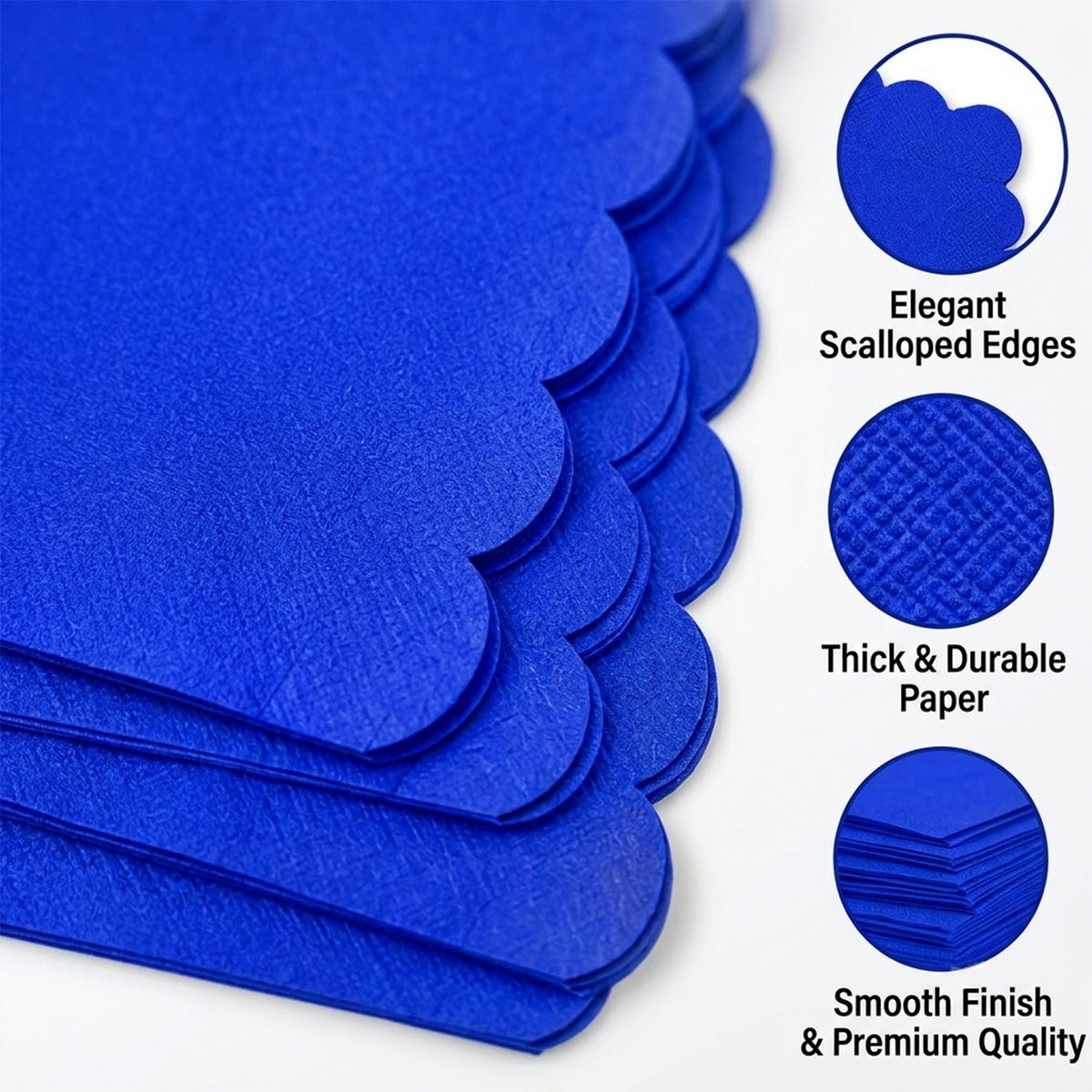 Blue Scalloped Edge Disposable Paper Napkins for Parties (30 Pc)