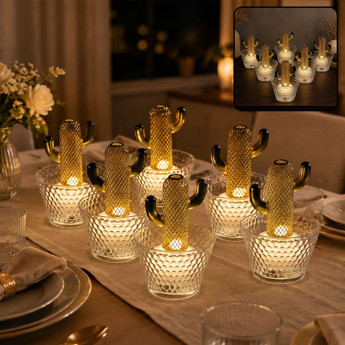 LED Flameless Decorative Candles – Cactus Design, Warm White Glow