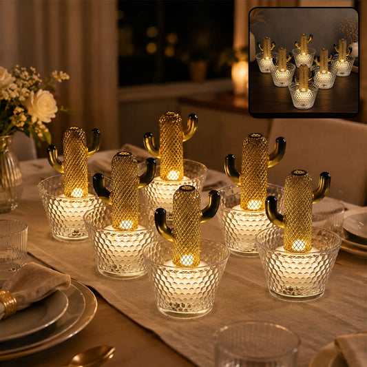 LED Flameless Decorative Candles – Cactus Design, Warm White Glow