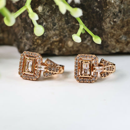 Elegant Square Crystal Stud Earrings – Gold-Plated Designer Jewelry for Women