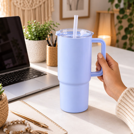 750 ml Travel Tumbler with Straw and Handle, Cup Holder Friendly Sipper (1 Pc)