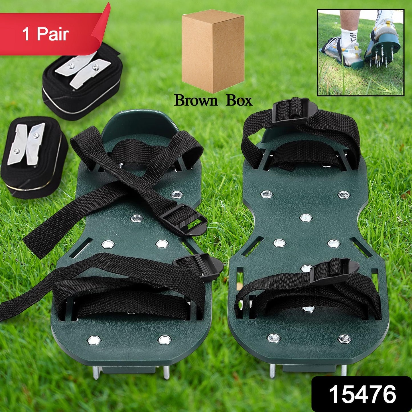 Lawn Aerator Sandals, Garden Grass Aerator Spiked Sandals Green Studded Shoes (1 Pair)