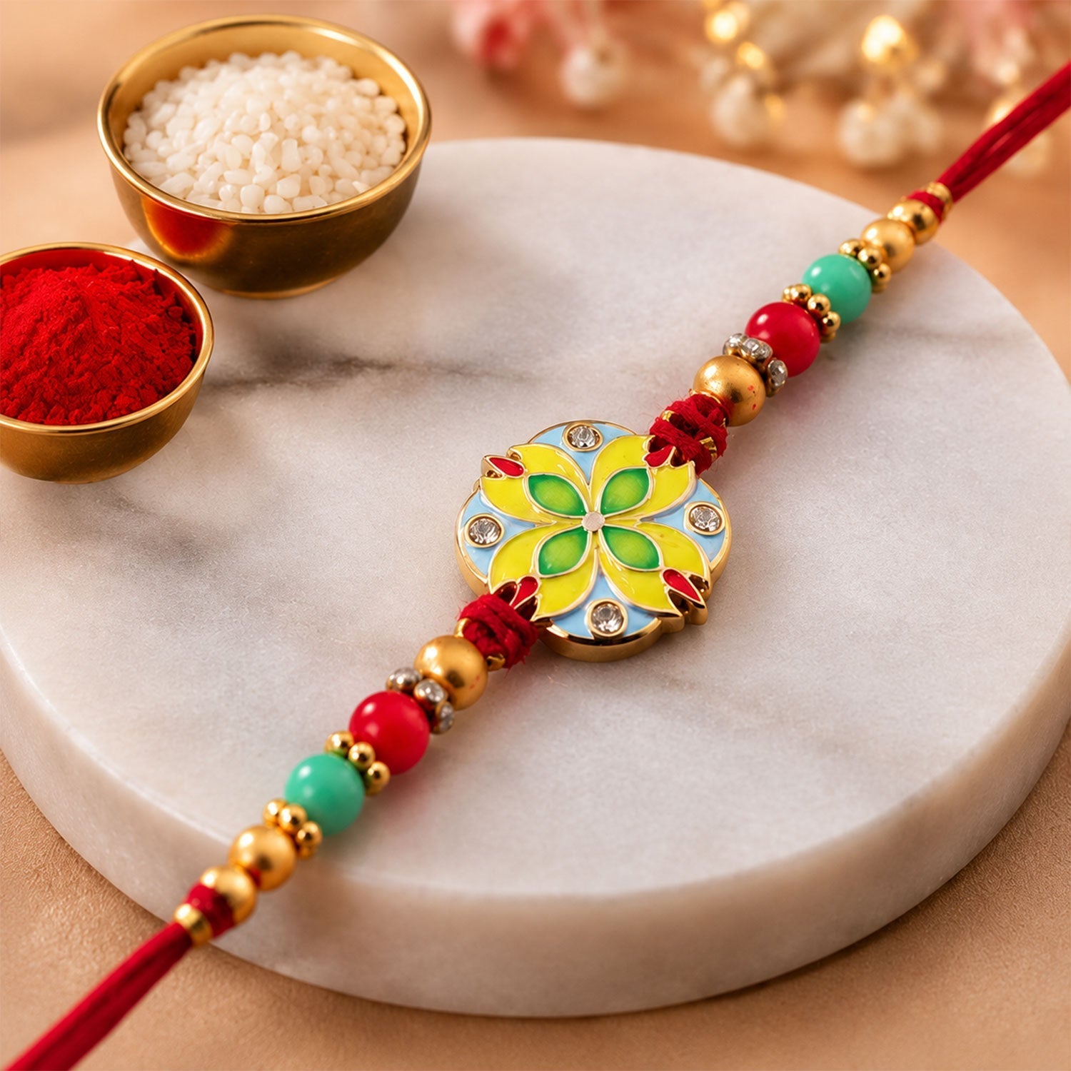 Meenakari Rakhi for Brother Floral Stone Studded Design (5pcs)