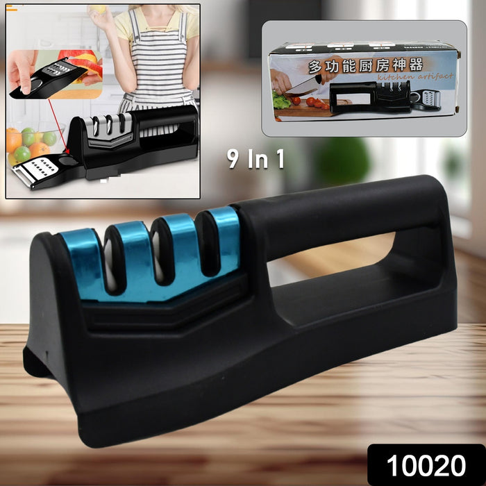 Knife Sharpener for Kitchen | Knife Sharpener with Vegetable Chopper and Fish Scale Remover | Handheld Knives & Pocket Knife Sharpener | Knife Sharpener for Chefs & Serrated Knife (9in1)