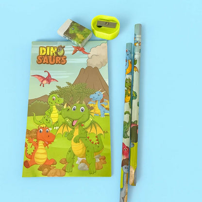 Kids Dinosaur Stationery Set with Notebook, Pencil, Eraser & Sharpener