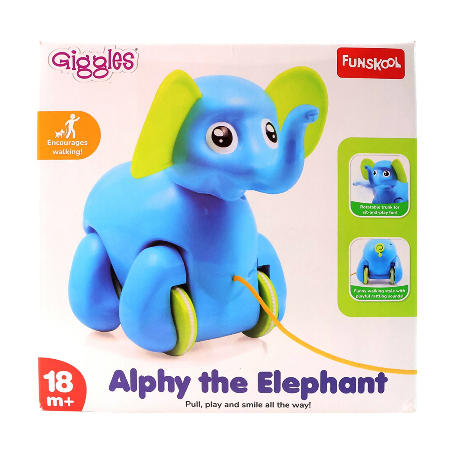Funskool Giggles Alphy the Elephant Pull-Along Toy – Walking & Activity Toy for Toddlers