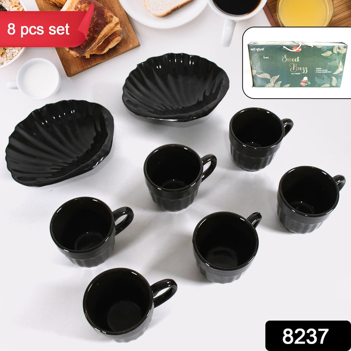 Sweet Buzz Ceramic Tea / cups / Mug Set With Seashell Shape Serving Bowl Milk Cup, Coffee Cup, Tea Cup, Breakfast Cup, Drinking Mug or Outdoor for Household, Gift for Birthday, Wedding Party (8 Pcs set)