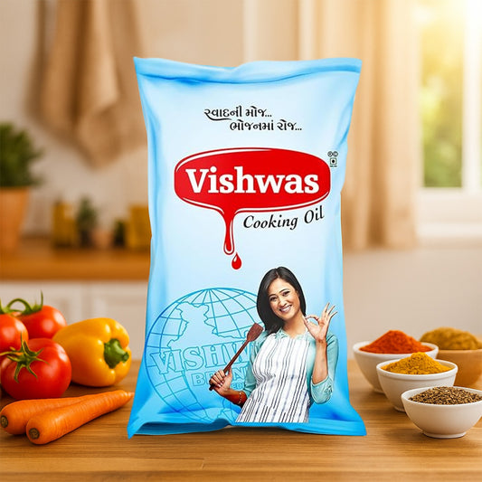 5992A વિશ્વાસ પામ ઓઈલ જાર અને પાઉચ | રિફાઇન્ડ પામ તેલ 100% શુદ્ધ પામોલિન રસોઈ તેલ (5 લિટર પેક)