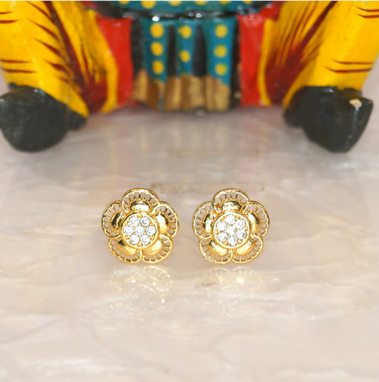 Gold-Plated Layered Flower Stud Earrings with AD for women & girls