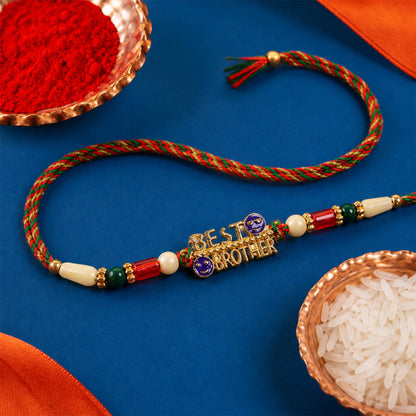 Best Brother Text Charm Rakhi with Pearl and Multicolor Beads